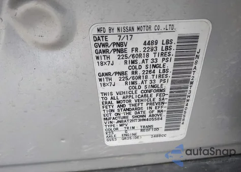 2017 Nissan Rogue Sl from USA, damaged, VIN JN8AT2MT3HW405584